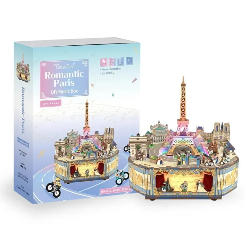 MAQUETA DE MADERA 3D TONECHEER ROMANTIC PARIS CON MÚSICA Y LUZ LED